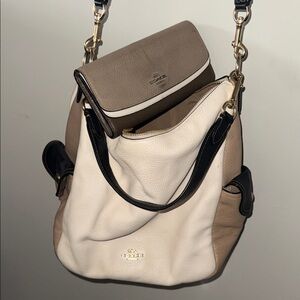 Coach Cream and Tan Leather Shoulder Bag and matching wallet